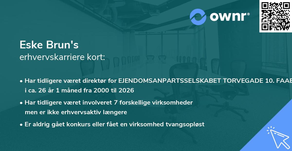 Eske Brun's erhvervskarriere kort