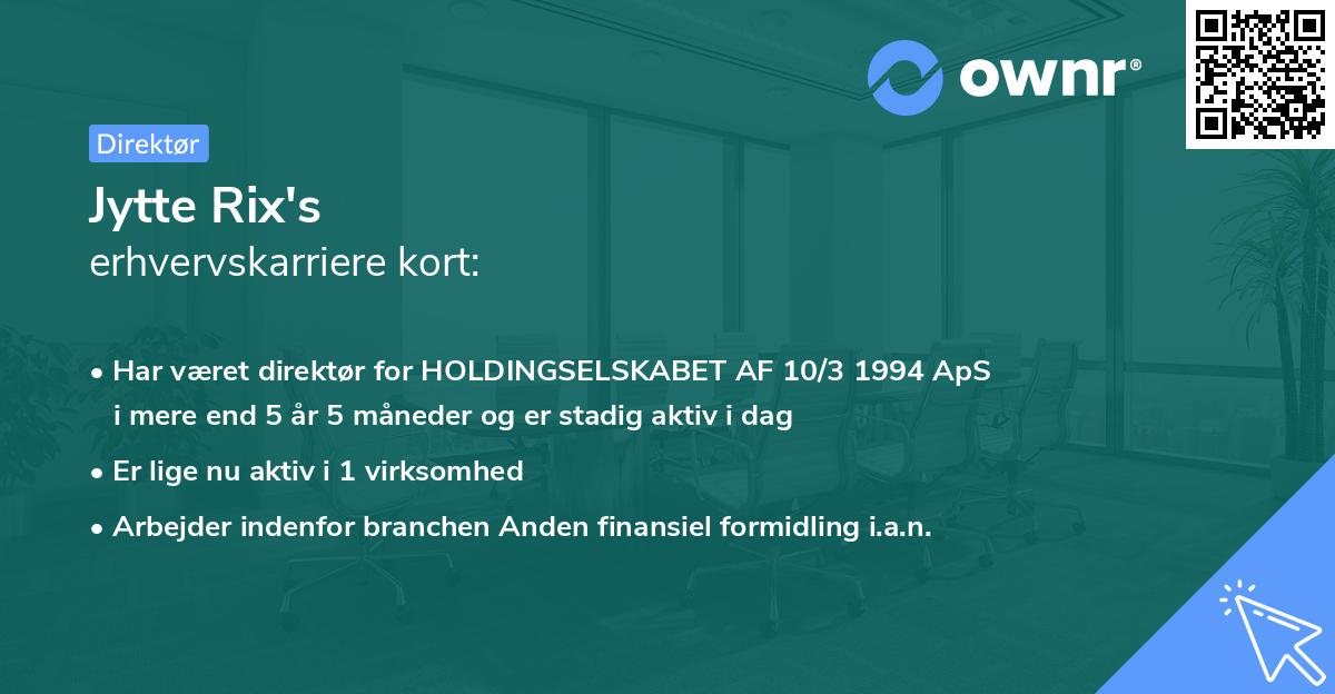 Jytte Rix's erhvervskarriere kort