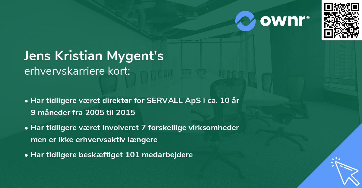 Jens Kristian Mygent's erhvervskarriere kort