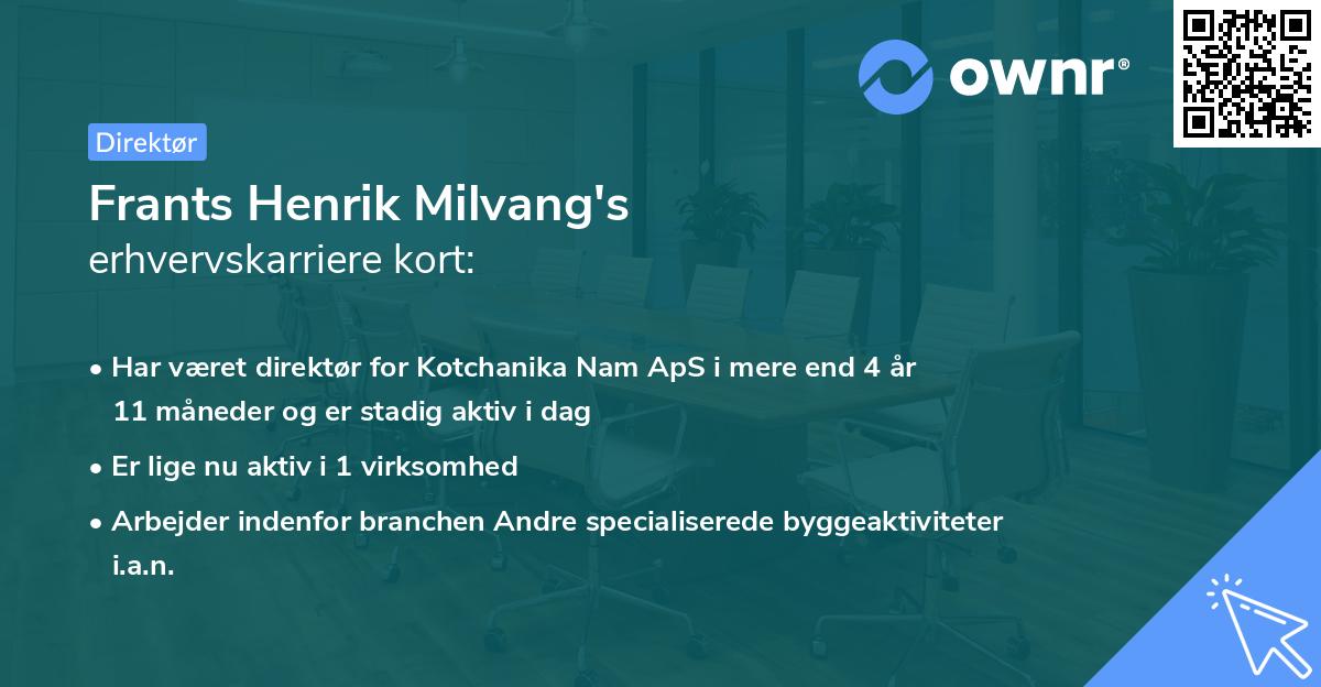 Frants Henrik Milvang's erhvervskarriere kort