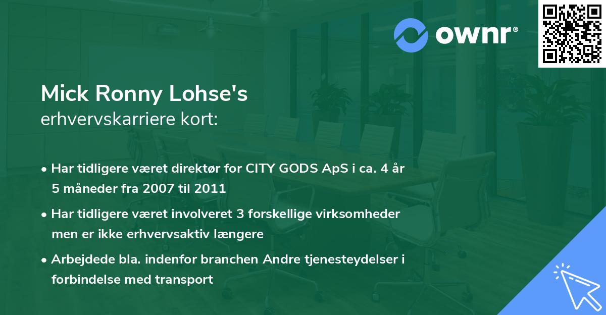 Mick Ronny Lohse's erhvervskarriere kort