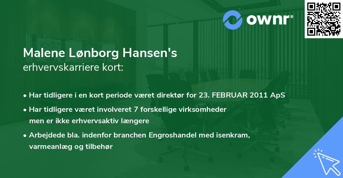 Malene Lønborg Hansen's erhvervskarriere kort