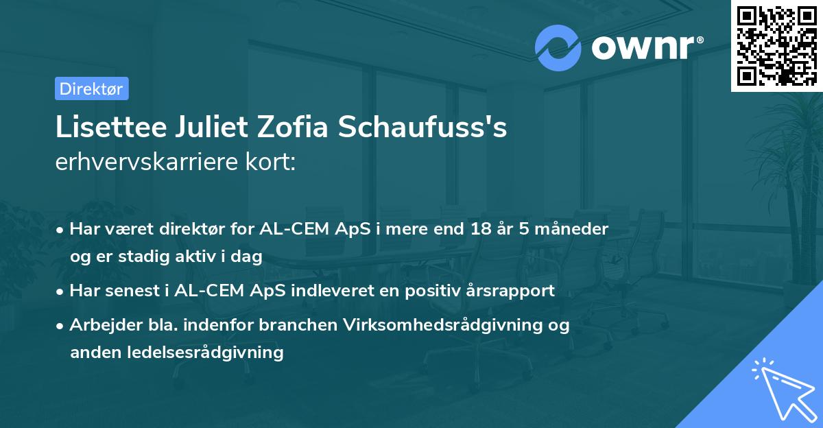 Lisettee Juliet Zofia Schaufuss's erhvervskarriere kort