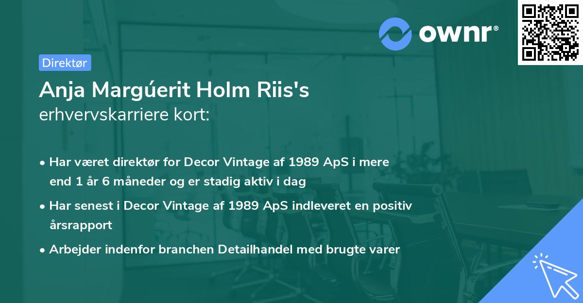 Anja Margúerit Holm Riis's erhvervskarriere kort