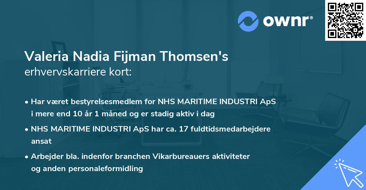 Valeria Nadia Fijman Thomsen's erhvervskarriere kort