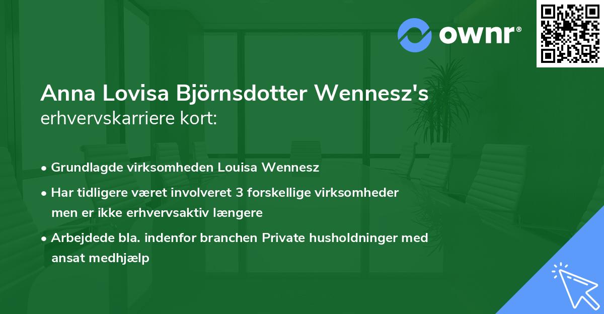 Anna Lovisa Björnsdotter Wennesz's erhvervskarriere kort