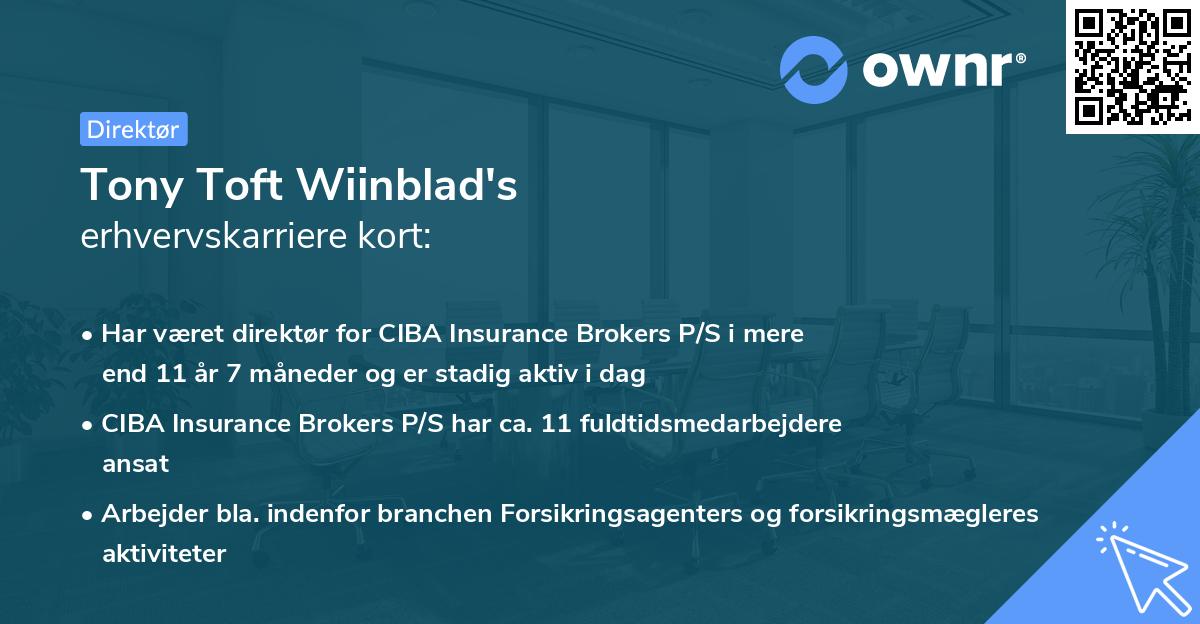 Tony Toft Wiinblad's erhvervskarriere kort