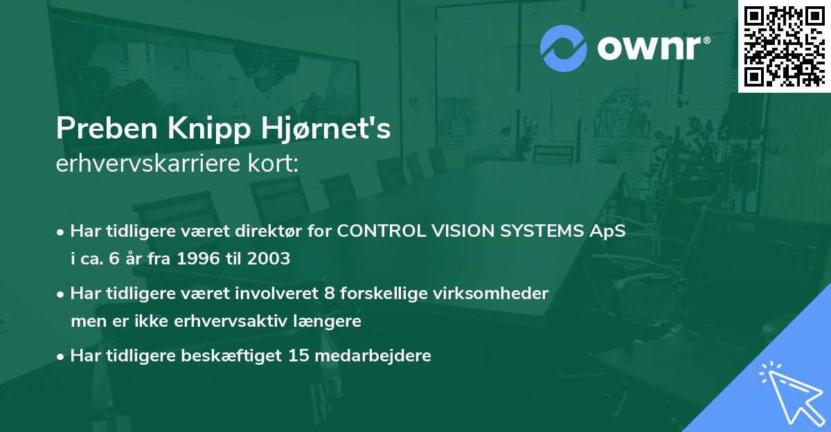 Preben Knipp Hjørnet's erhvervskarriere kort