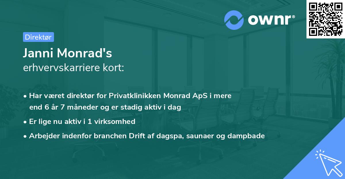 Janni Monrad's erhvervskarriere kort