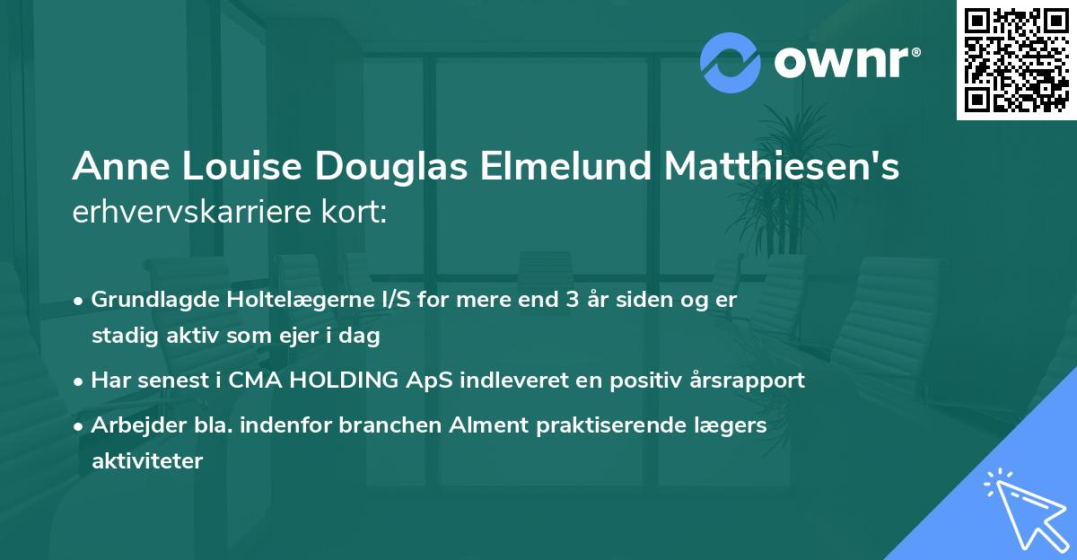 Anne Louise Douglas Elmelund Matthiesen's erhvervskarriere kort