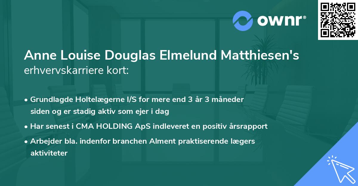 Anne Louise Douglas Elmelund Matthiesen's erhvervskarriere kort