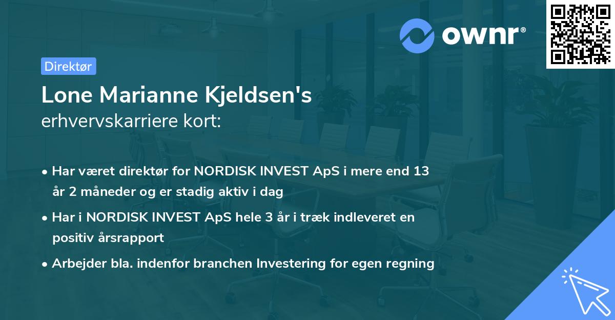 Lone Marianne Kjeldsen's erhvervskarriere kort
