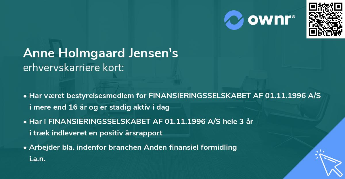 Anne Holmgaard Jensen's erhvervskarriere kort