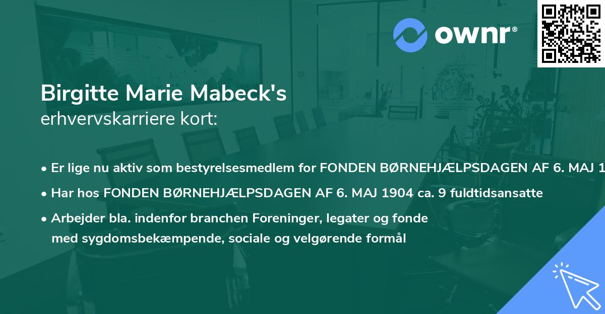 Birgitte Marie Mabeck's erhvervskarriere kort