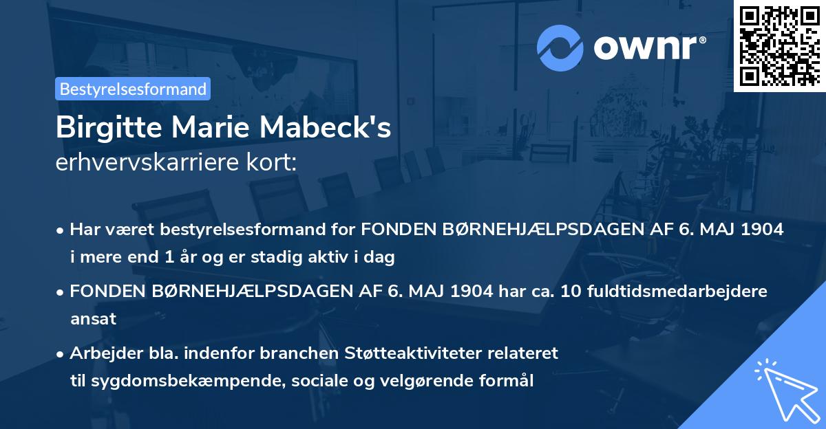 Birgitte Marie Mabeck's erhvervskarriere kort