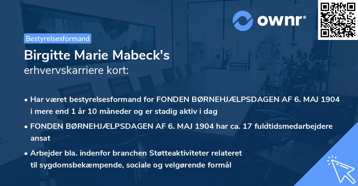 Birgitte Marie Mabeck's erhvervskarriere kort