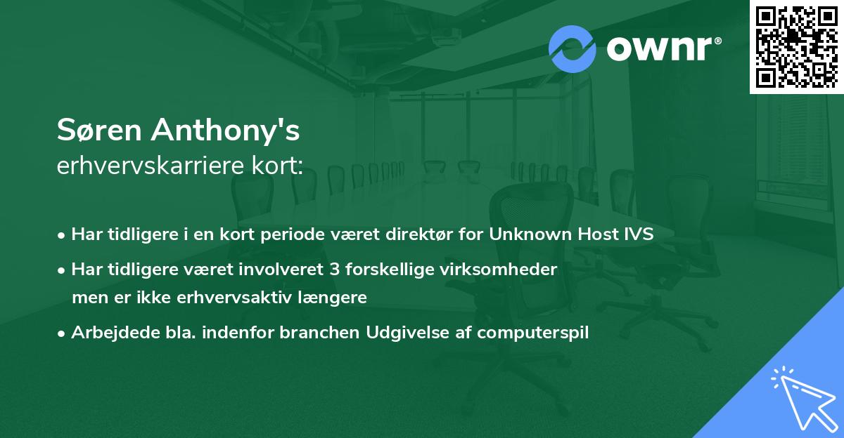 Søren Anthony's erhvervskarriere kort