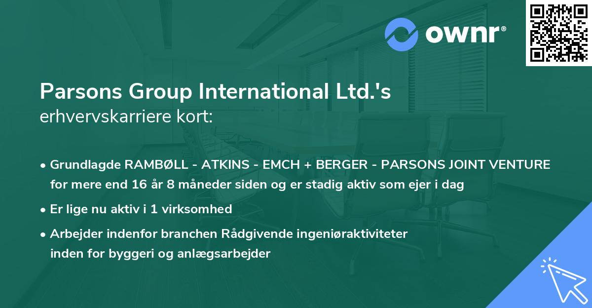 Parsons Group International Ltd.'s erhvervskarriere kort