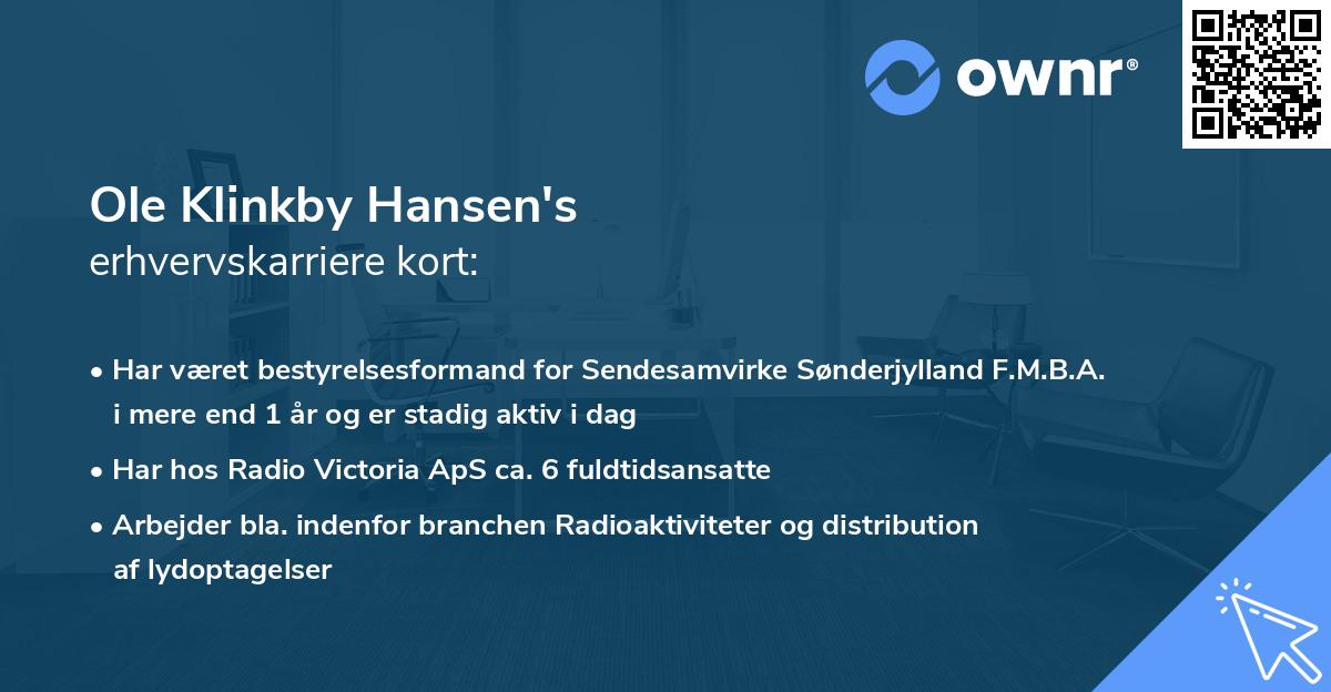 Ole Klinkby Hansen's erhvervskarriere kort