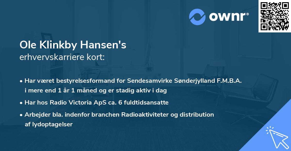 Ole Klinkby Hansen's erhvervskarriere kort