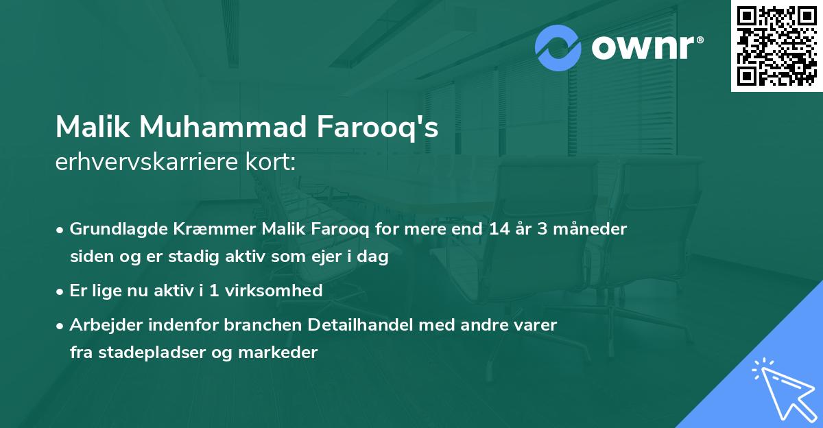 Malik Muhammad Farooq's erhvervskarriere kort