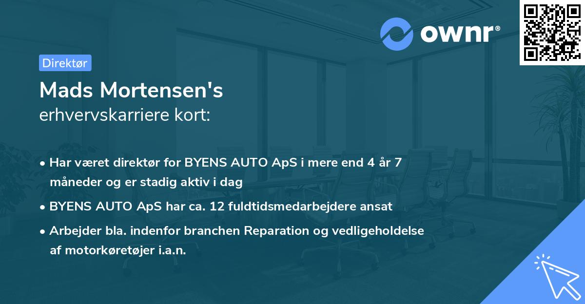 Mads Mortensen's erhvervskarriere kort