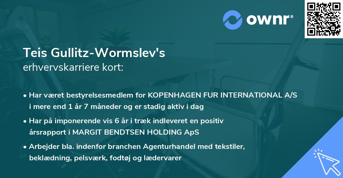 Teis Gullitz-Wormslev's erhvervskarriere kort