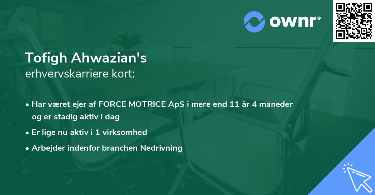 Tofigh Ahwazian's erhvervskarriere kort