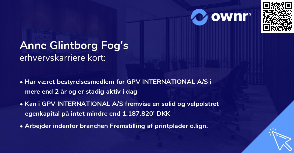 Anne Glintborg Fog's erhvervskarriere kort