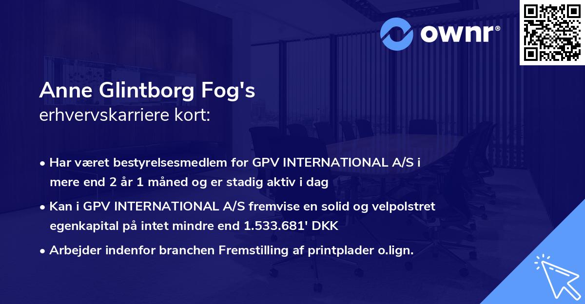 Anne Glintborg Fog's erhvervskarriere kort