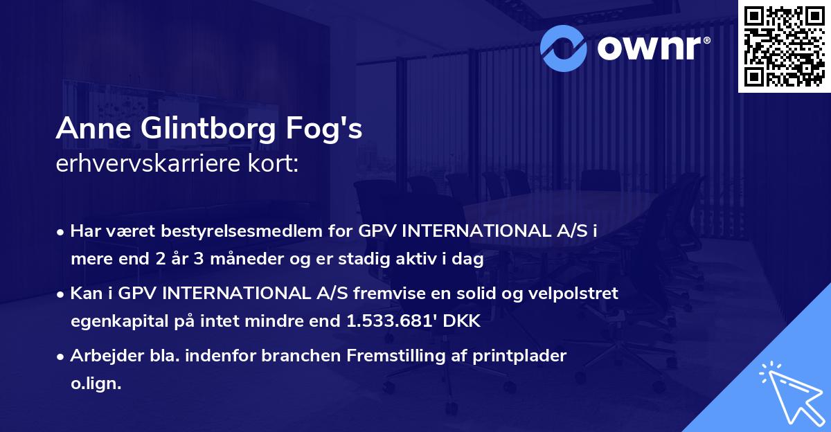 Anne Glintborg Fog's erhvervskarriere kort