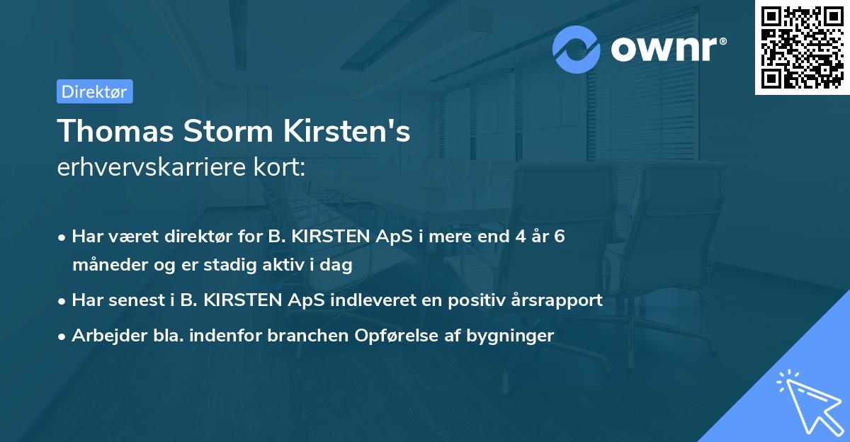 Thomas Storm Kirsten's erhvervskarriere kort