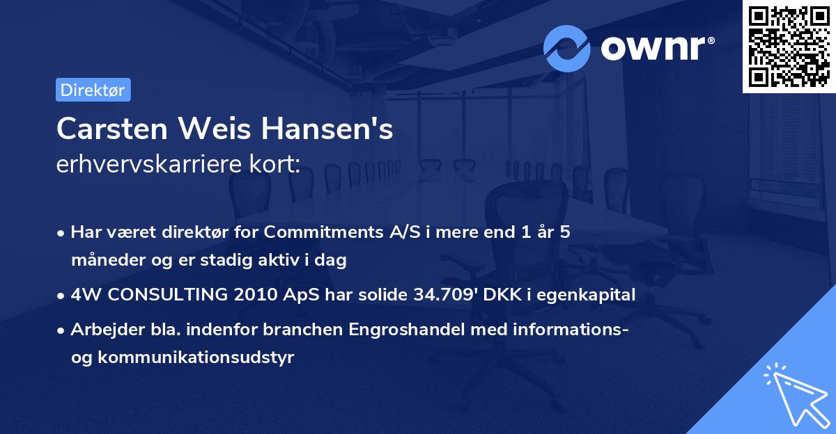 Carsten Weis Hansen's erhvervskarriere kort