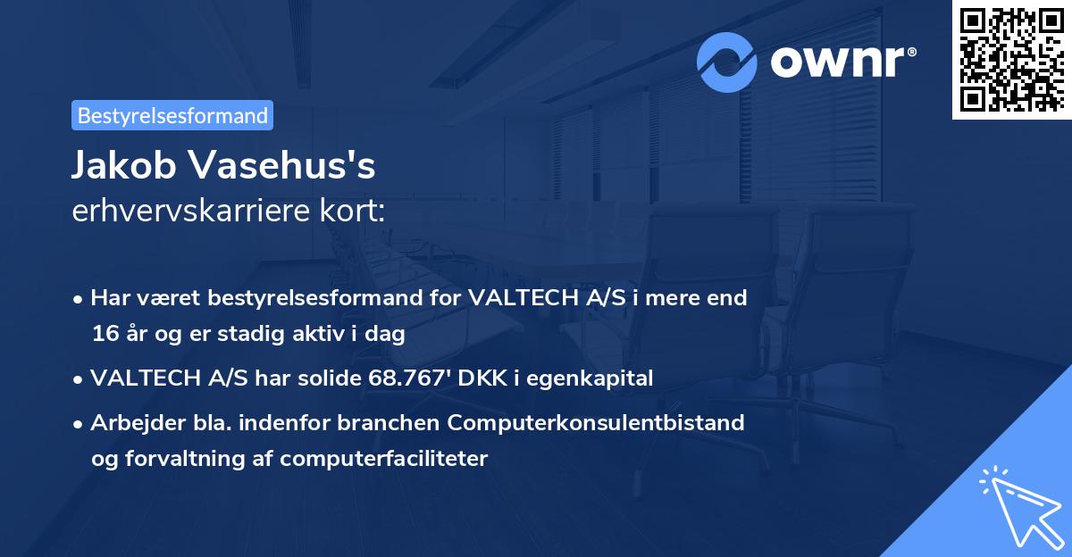 Jakob Vasehus's erhvervskarriere kort