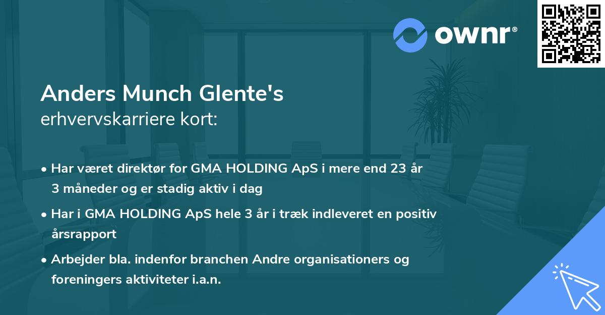 Anders Munch Glente's erhvervskarriere kort