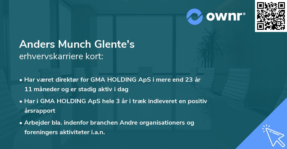 Anders Munch Glente's erhvervskarriere kort