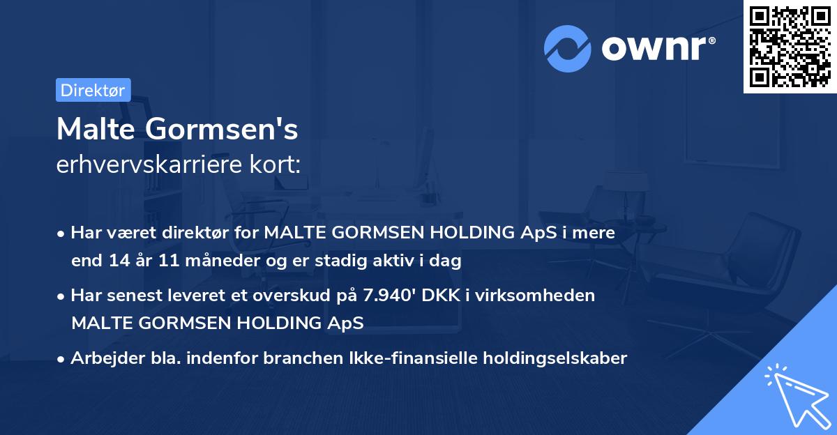 Malte Gormsen's erhvervskarriere kort