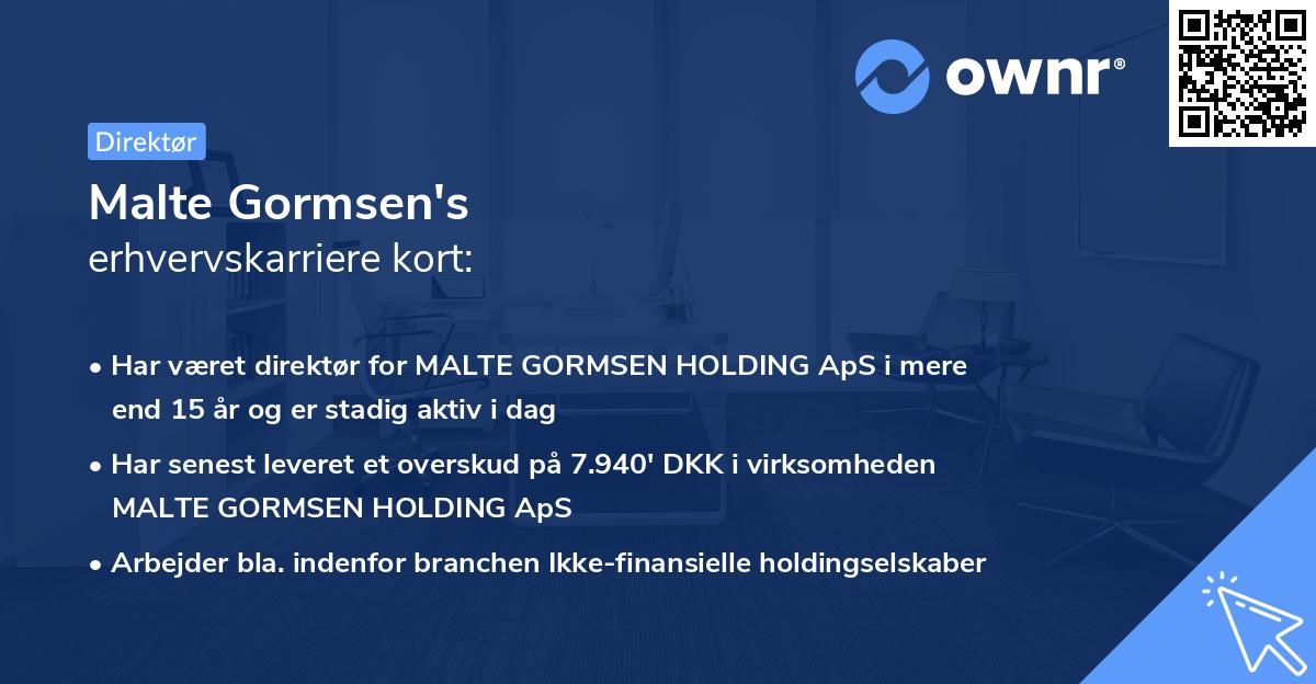 Malte Gormsen's erhvervskarriere kort