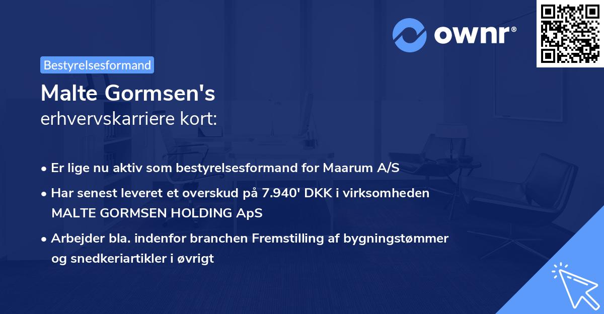 Malte Gormsen's erhvervskarriere kort