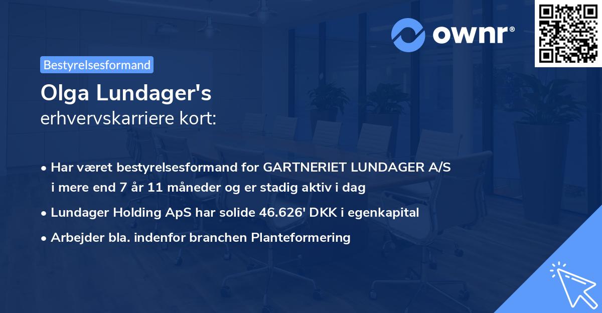 Olga Lundager's erhvervskarriere kort