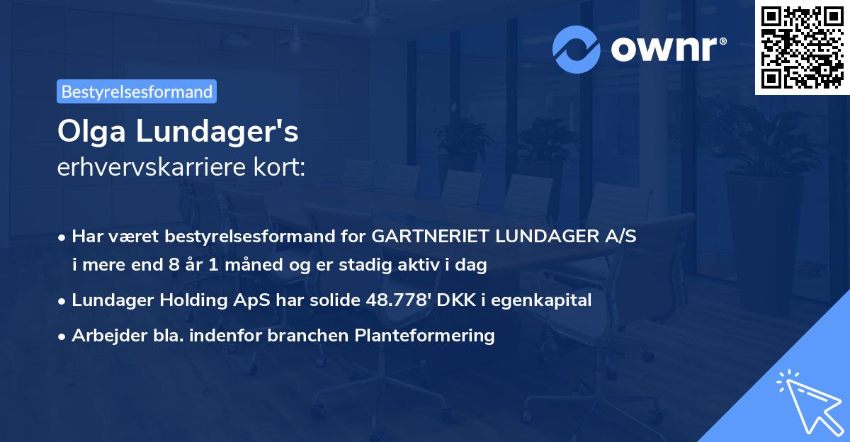 Olga Lundager's erhvervskarriere kort