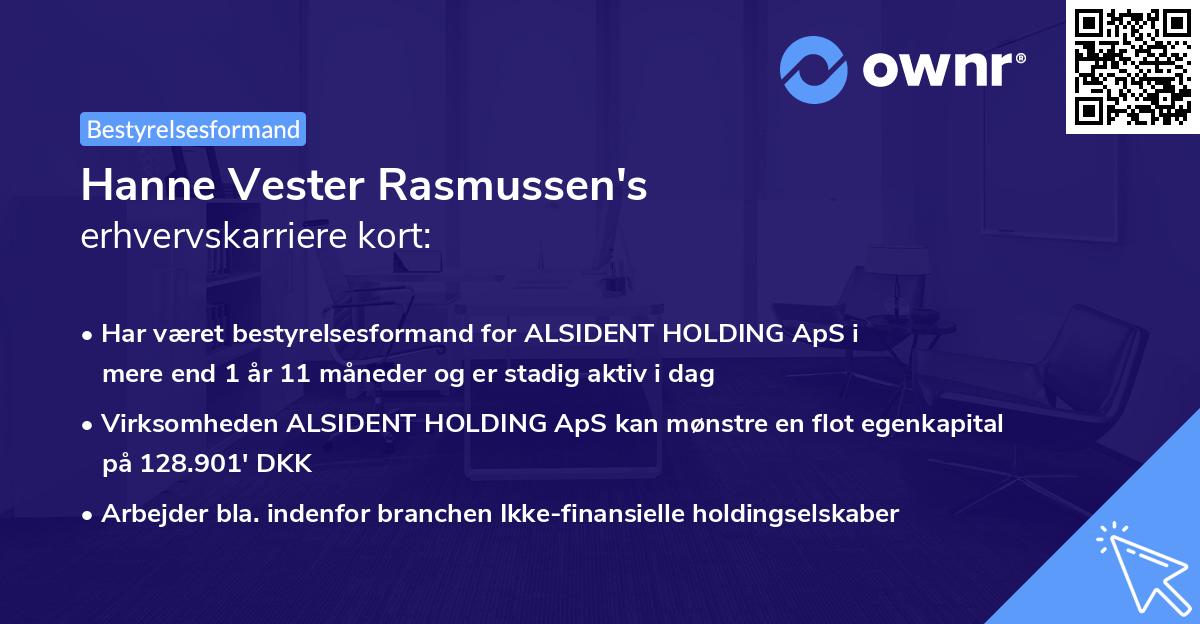 Hanne Vester Rasmussen's erhvervskarriere kort