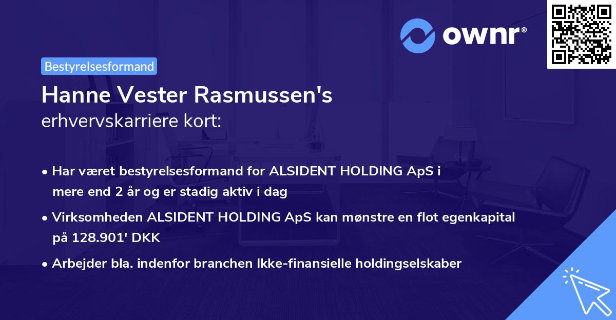 Hanne Vester Rasmussen's erhvervskarriere kort