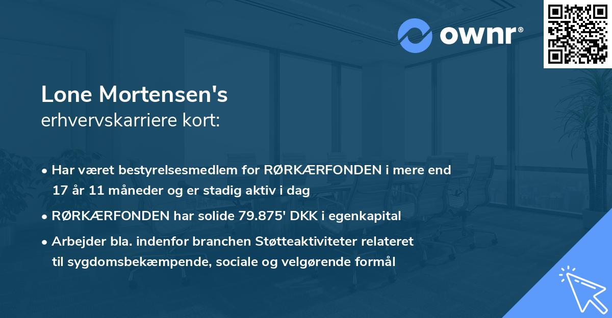 Lone Mortensen's erhvervskarriere kort