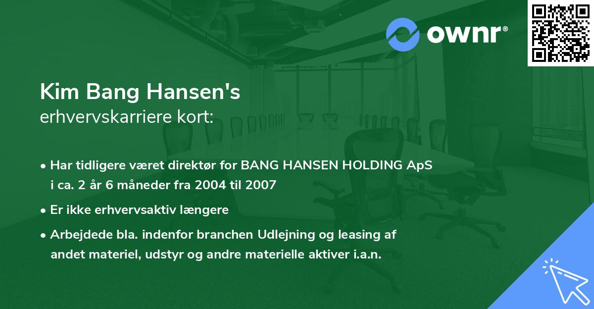 Kim Bang Hansen's erhvervskarriere kort