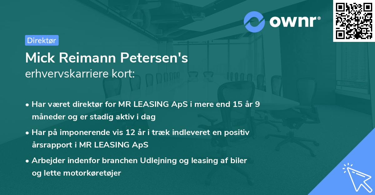 Mick Reimann Petersen's erhvervskarriere kort