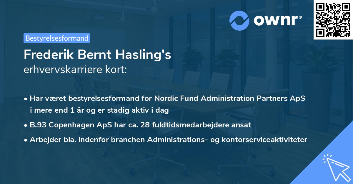 Frederik Bernt Hasling's erhvervskarriere kort