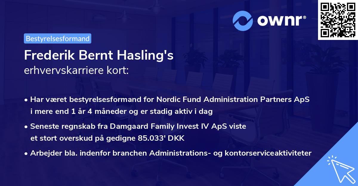Frederik Bernt Hasling's erhvervskarriere kort