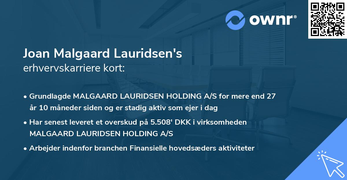 Joan Malgaard Lauridsen's erhvervskarriere kort