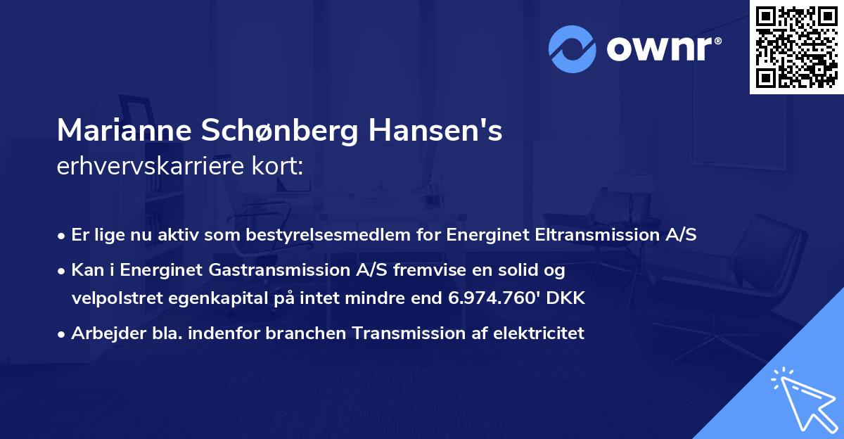 Marianne Schønberg Hansen's erhvervskarriere kort